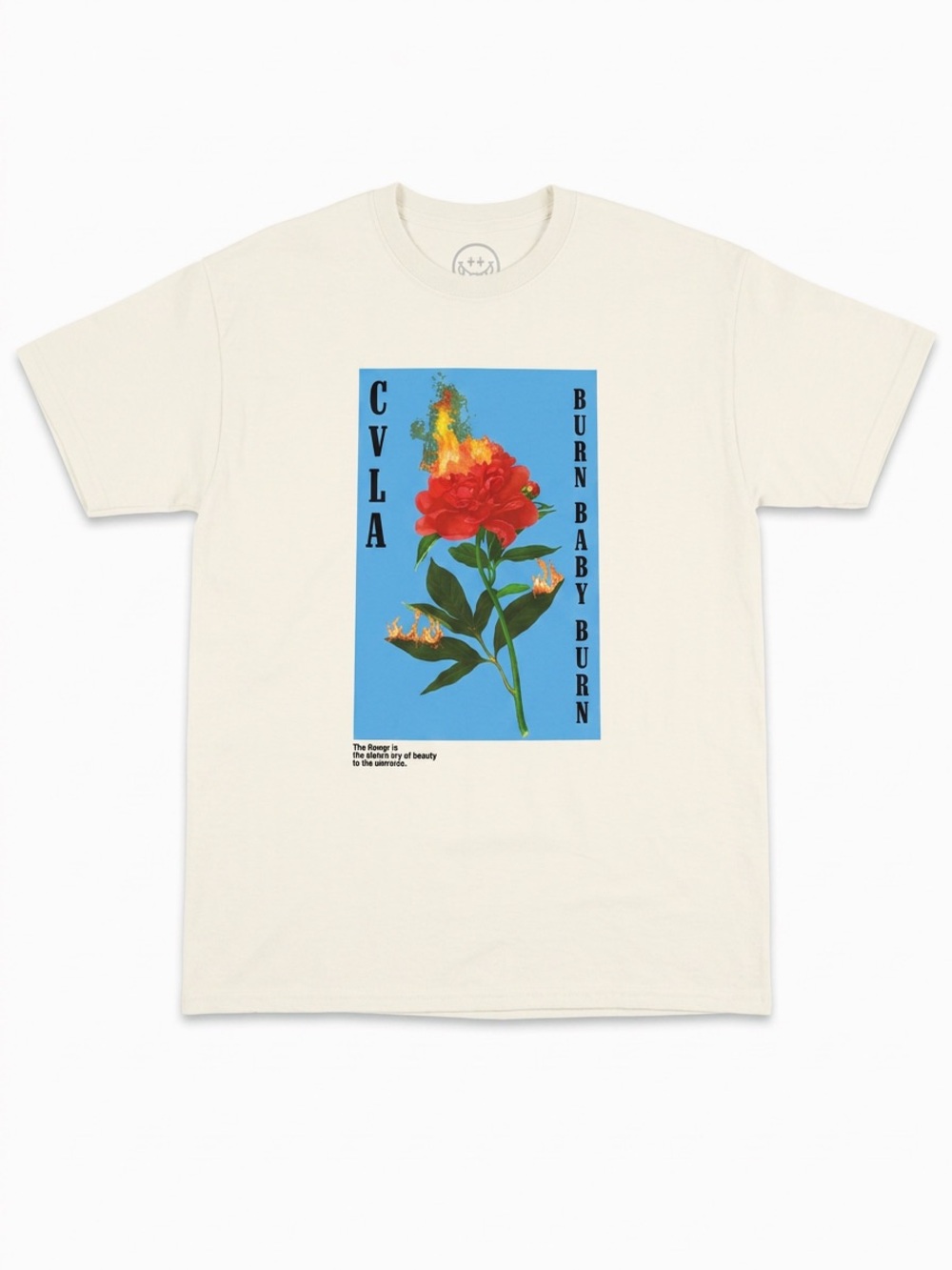 CVLA Burn Baby Burn Floral Graphic Tee - Cream with Red and Blue Print